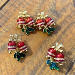 3/$20 Vintage Enamel Christmas Bell Brooch & Earrings